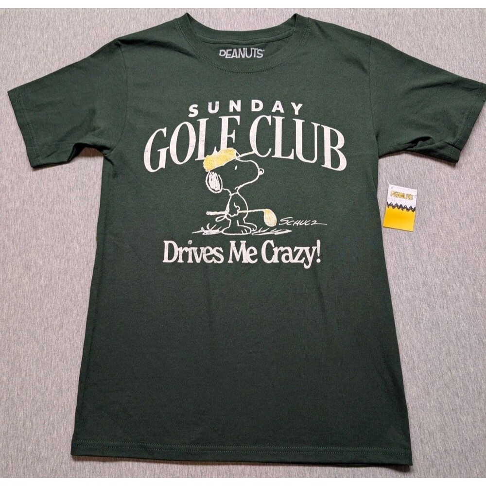 New Snoopy Sunday Golf Mens Sz Small Green Graphic Peanuts Drives Me Crazy
